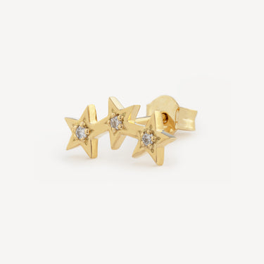 Stud 3 Stars Diamonds Yellow Gold