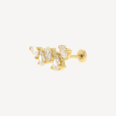 Puce Piercing Five Spaced Pears Diamonds Yellow Gold