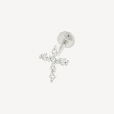 Piercing Puce Croix 6 Diamants Or Blanc