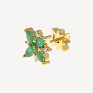 Puce Piercing Flower Emeralds 4 Marquises Yellow Gold