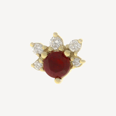 Center Ruby and Diamonds Yellow Gold Eye Stud 