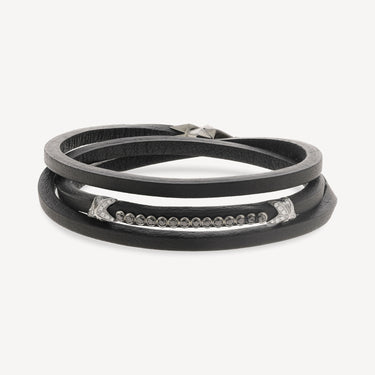 Black Gold Bracelet 2 Stars Black Leather