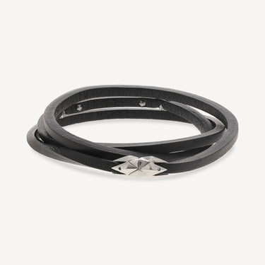 Bracelet Or Noir 2 Stars Cuir Noir