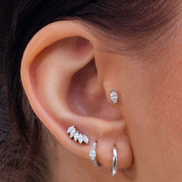 Piercing Créole 6.5mm Marquise 2.8mm Demi Pavé Or Blanc