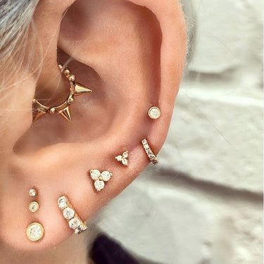 8mm Yellow Gold Triple Spike Earring 